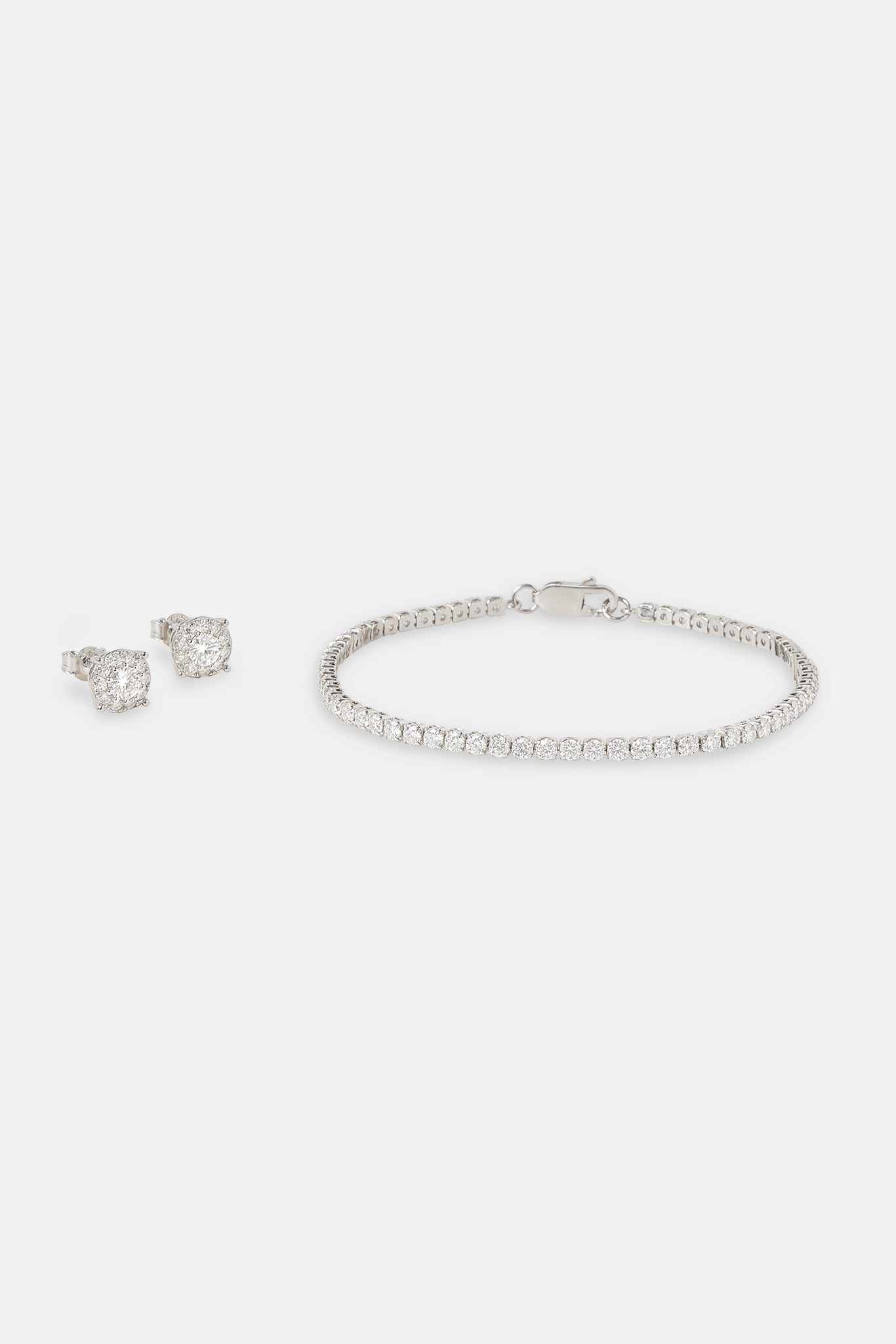 Moissanite Cluster Stud Earrings & Moissanite Micro Tennis Bracelet